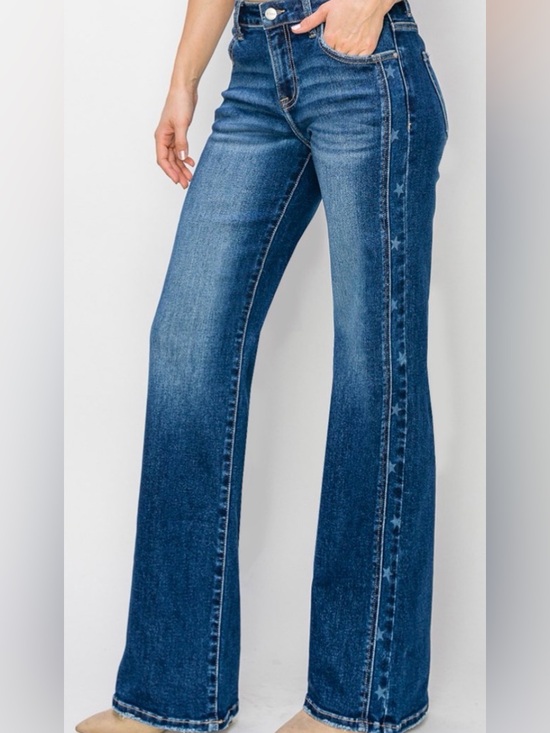 Risen Jeans Denim - Risen Mid Rise Straight Side Star Detail Jeans